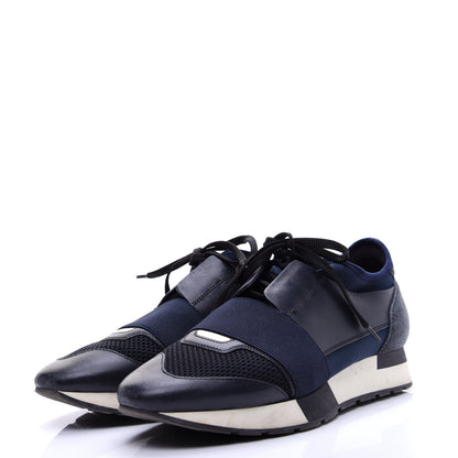 Balenciaga Calfskin Neoprene Mesh Womens Race Runner Sneakers 38 Bleu Nuit 3 of 11