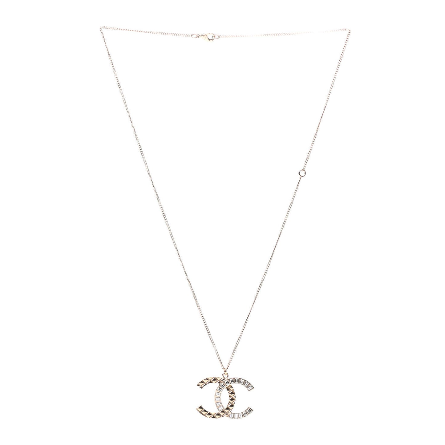 Baguette Crystal Quilted CC Pendant Necklace Gold