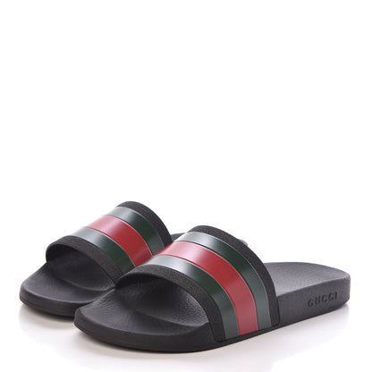 Gucci Rubber Web Mens Pool Slide Sandals 9 Black Green Red 3 of 9
