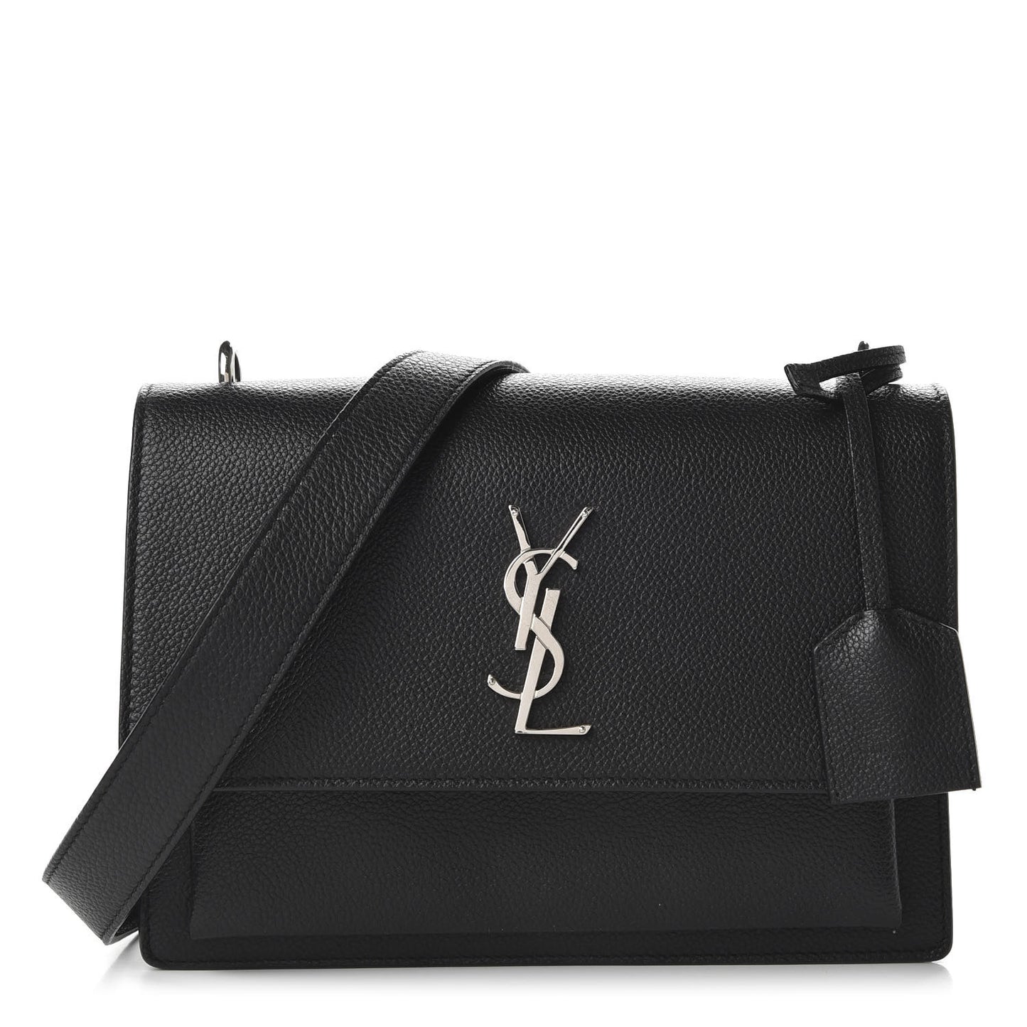 Grained Calfskin Medium Monogram Sunset Satchel Black