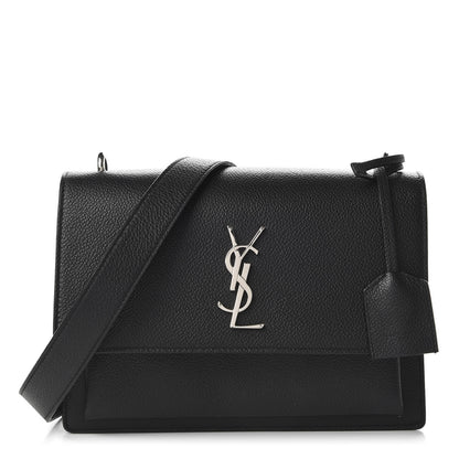 Saint Laurent Grained Calfskin Medium Monogram Sunset Satchel Black 1 of 9
