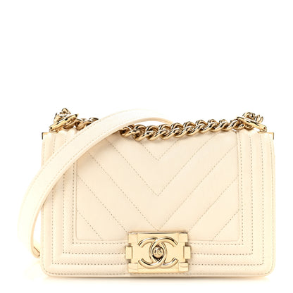 Chanel Caviar Chevron Quilted Small Boy Flap White 1 of 14