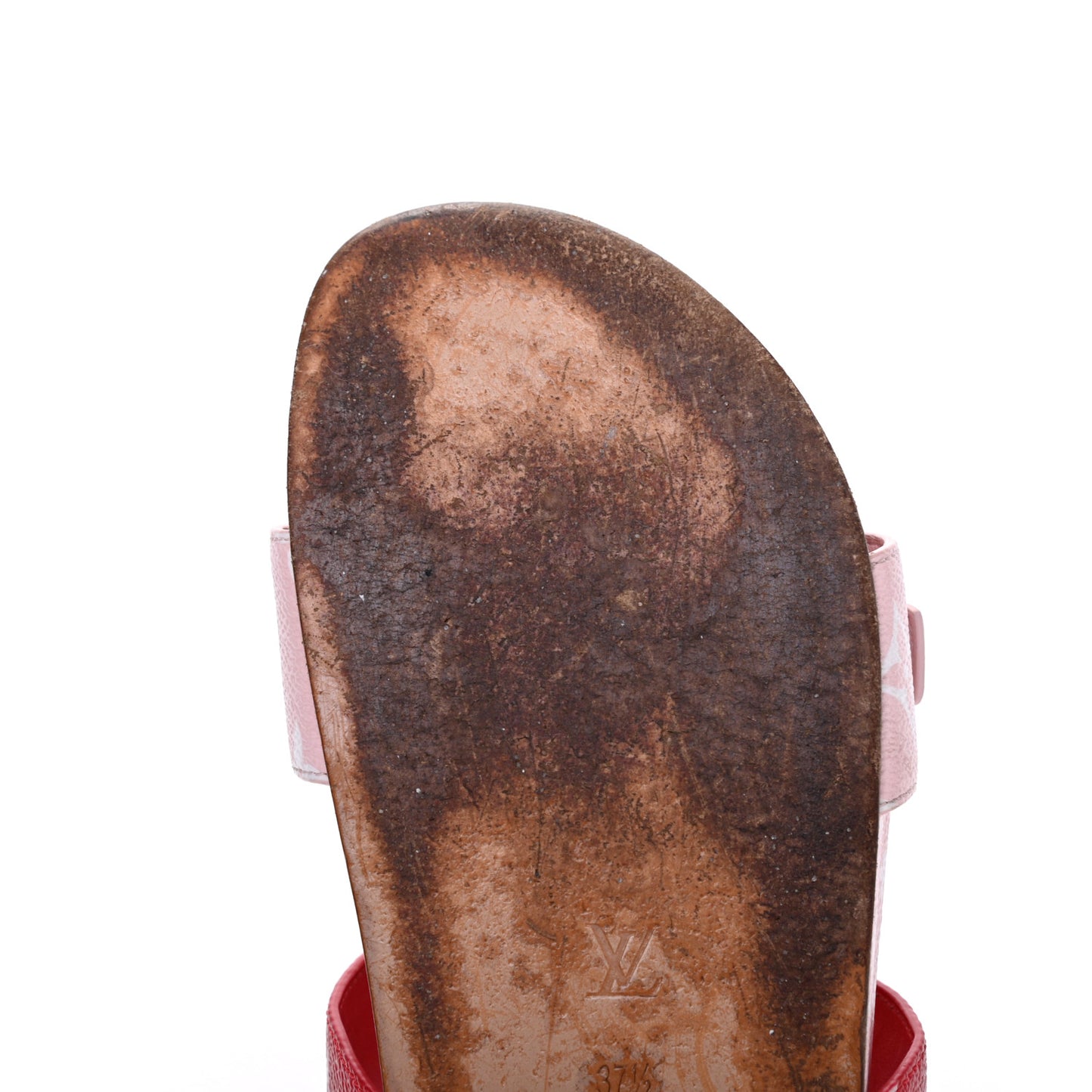 Monogram Giant Bom Dia Flat Mule Sandals 37.5 Rouge Rose