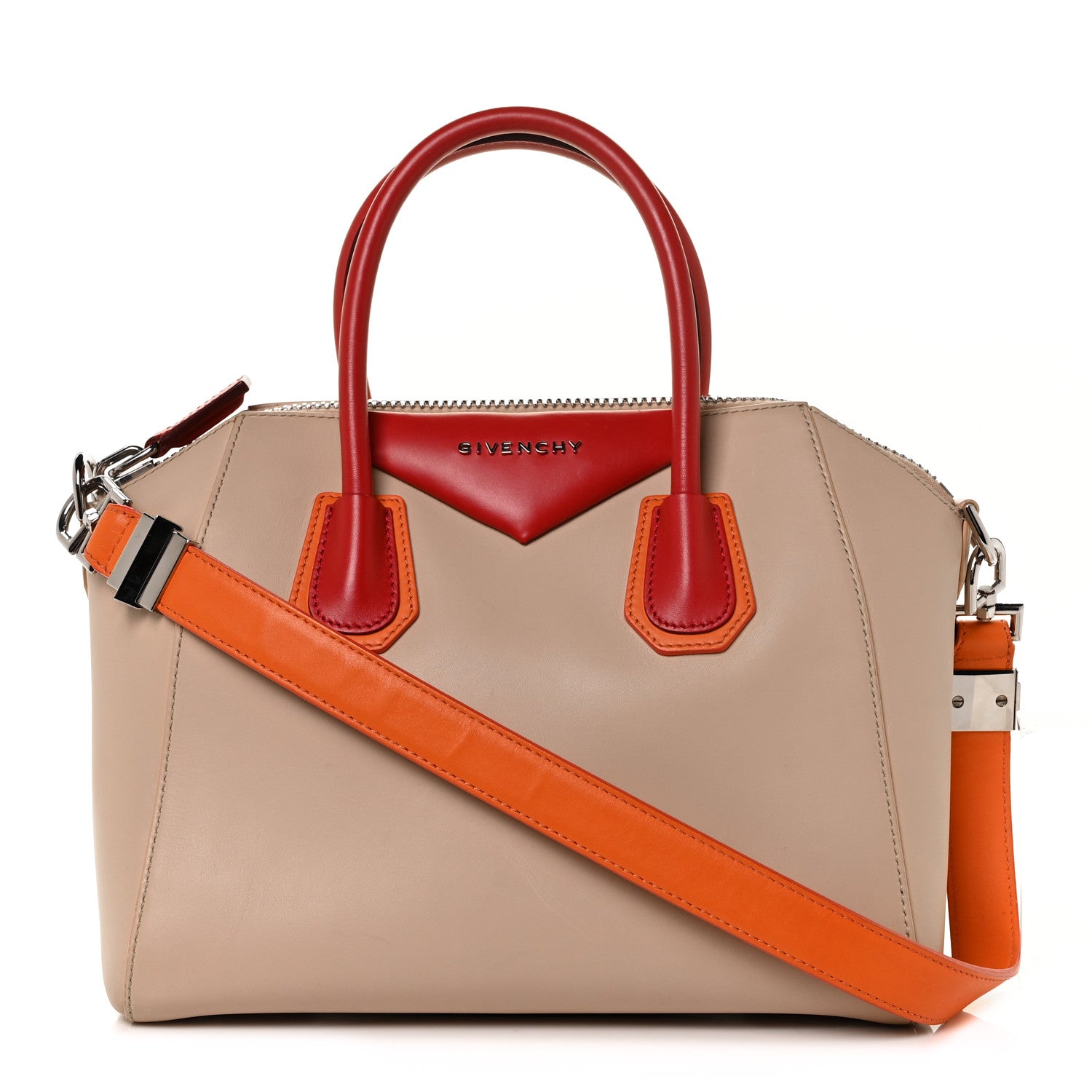 Givenchy Calfskin Small Tri-Color Antigona Beige Red Orange 1 of 9