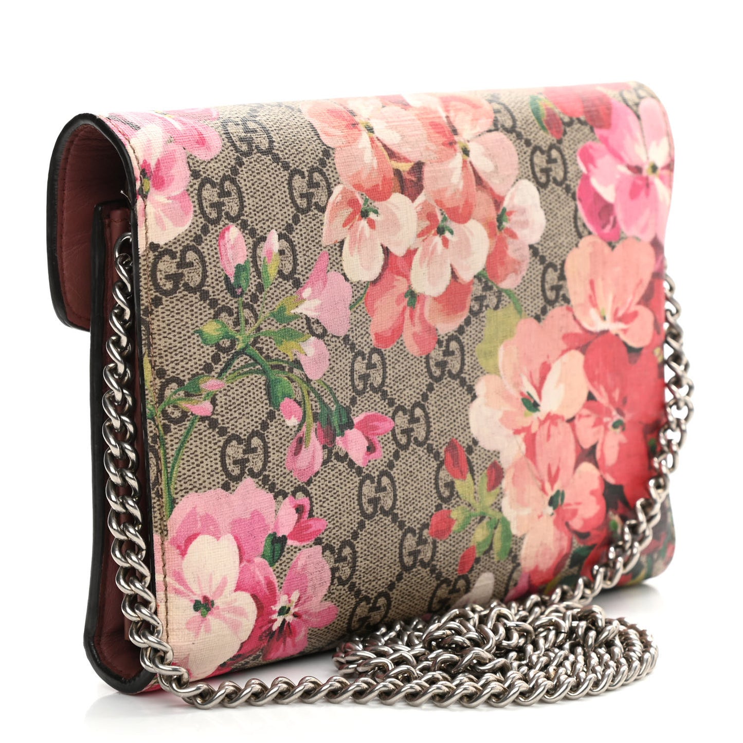 GG Supreme Monogram Blooms Mini Dionysus Chain Wallet Beige Multicolor Dry Rose