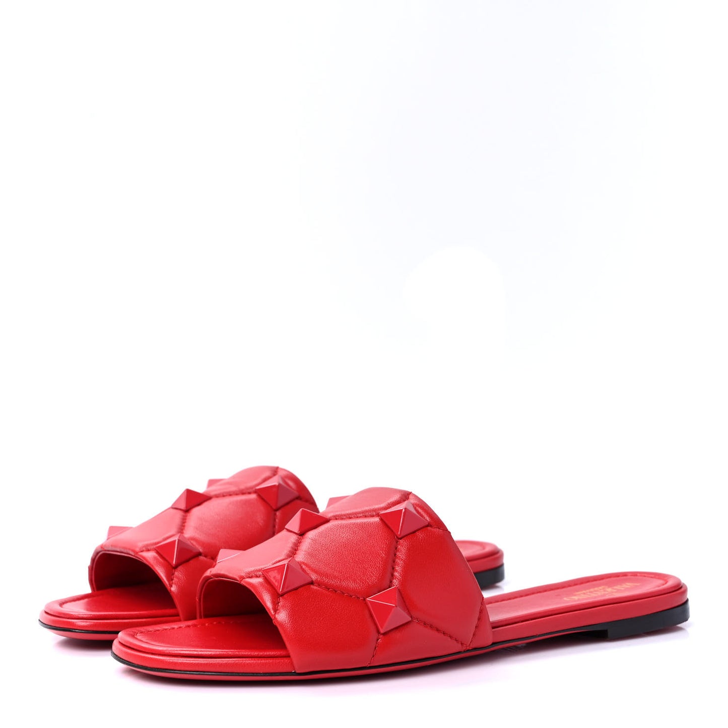 Nappa Monochrome Roman Stud Flat Slide Sandals 41 Rouge Pur