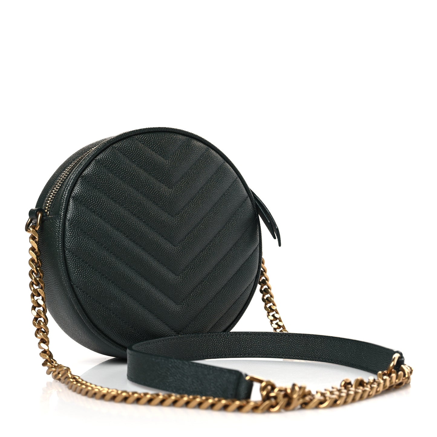 Grain De Poudre Matelasse Chevron Quilted Round Vinyle Camera Bag New Vert Fonce