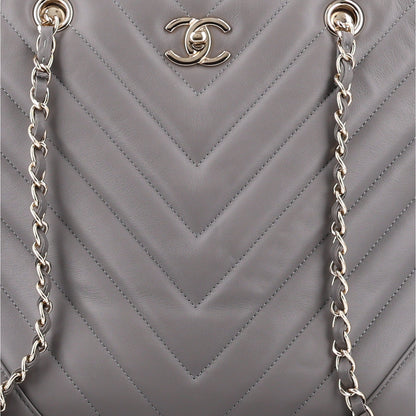 Chanel Aged Calfskin Chevron Quilted Large Classic Shopping Tote Grey 8 of 10