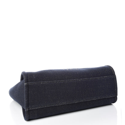 Chanel Lurex Canvas Small Deauville Tote Navy Blue Gold 4 of 10
