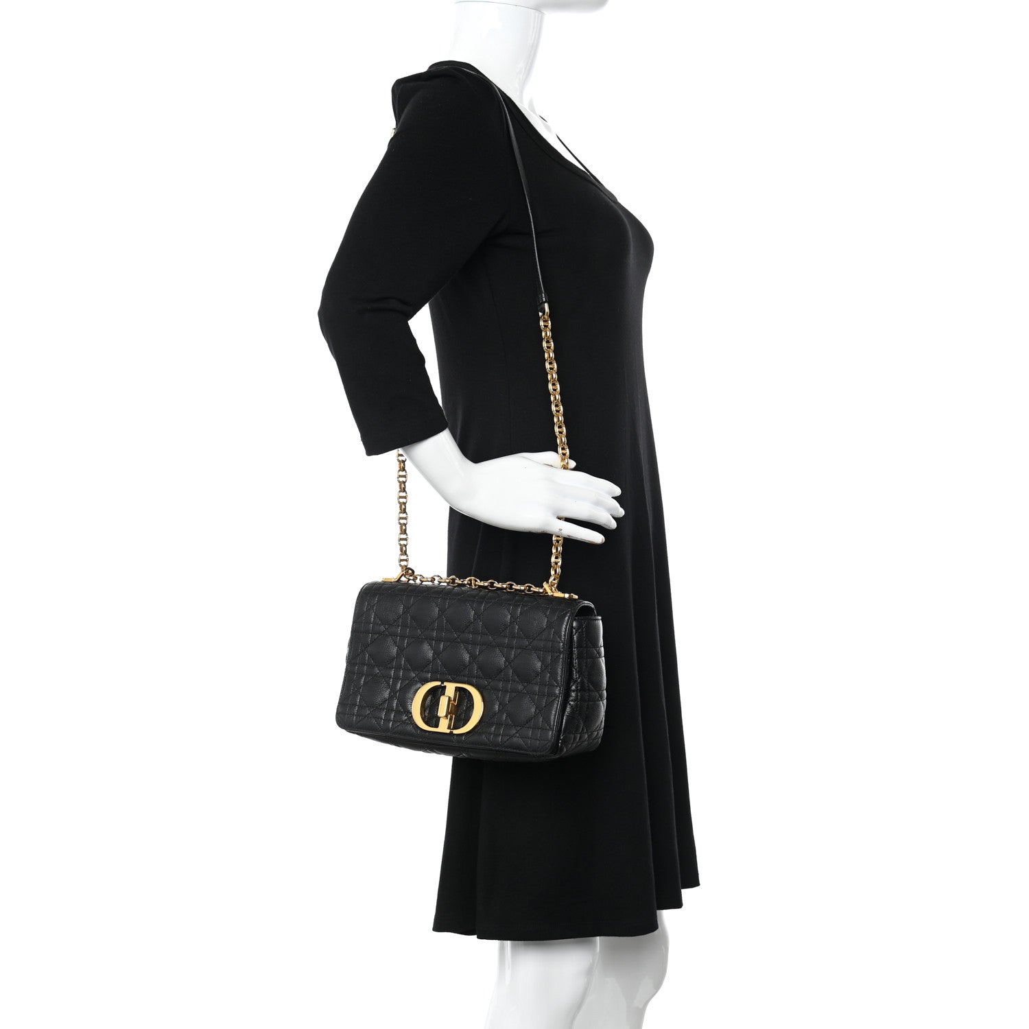 Christian Dior Calfskin Cannage Medium Caro Bag Black 2 of 21