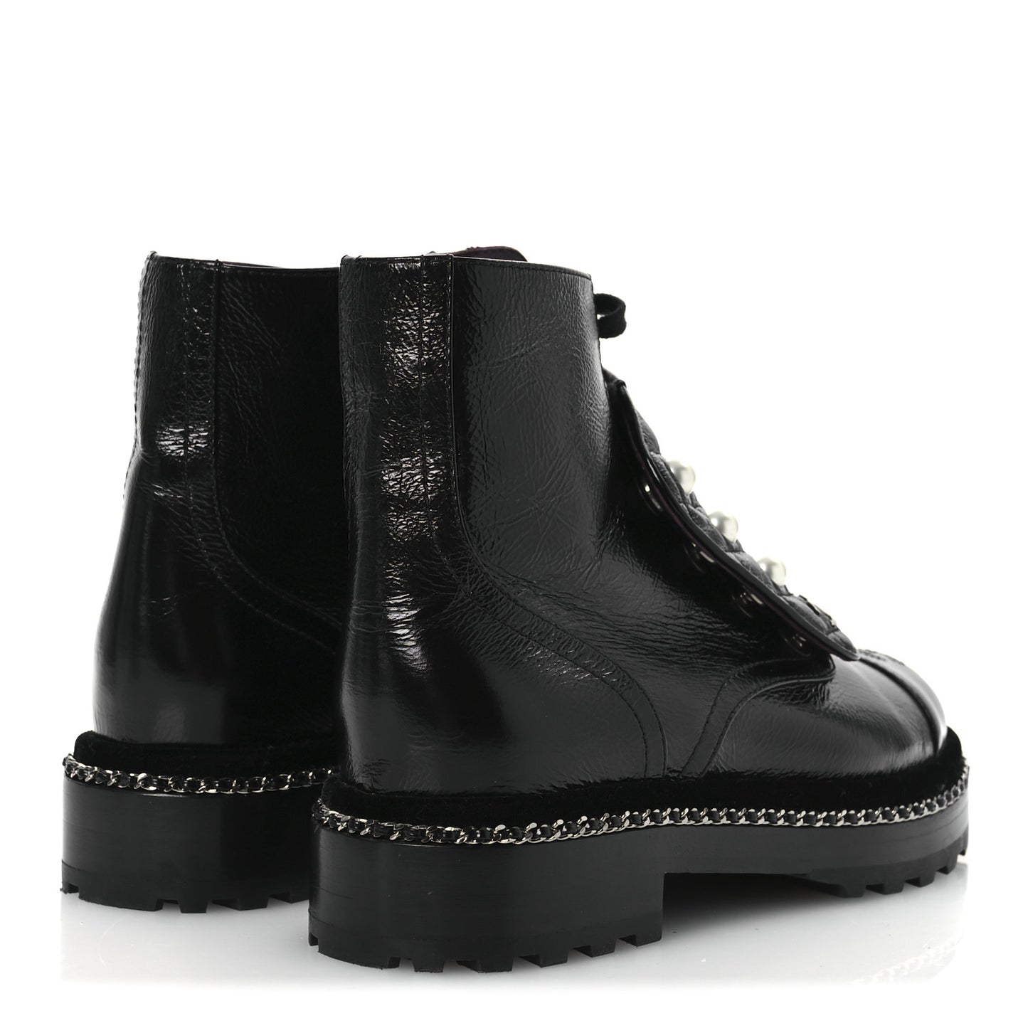 Crackled Calfskin Velvet Pearl Combat Short Boots 37 Black