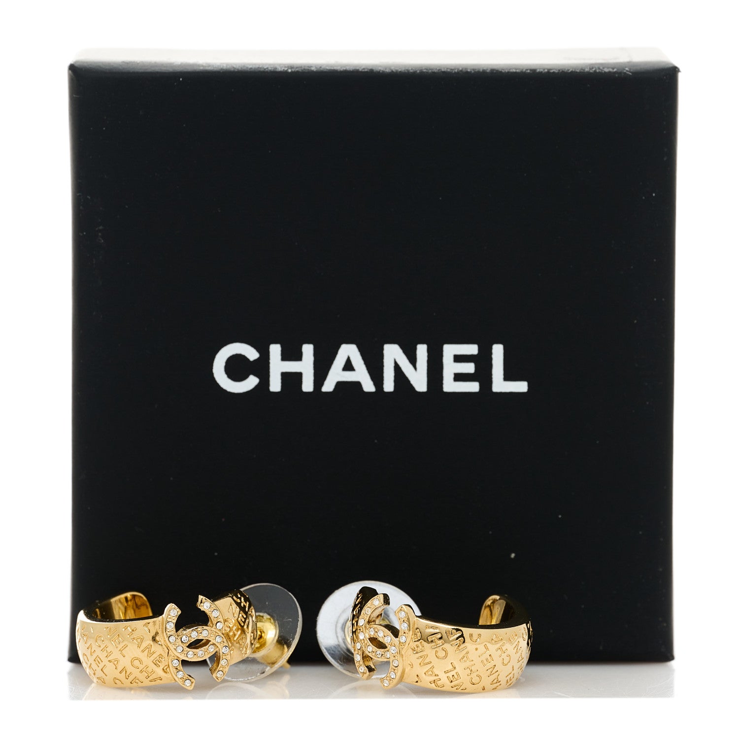 Chanel Metal Crystal CC Logo Hoop Earrings Gold 5 of 5