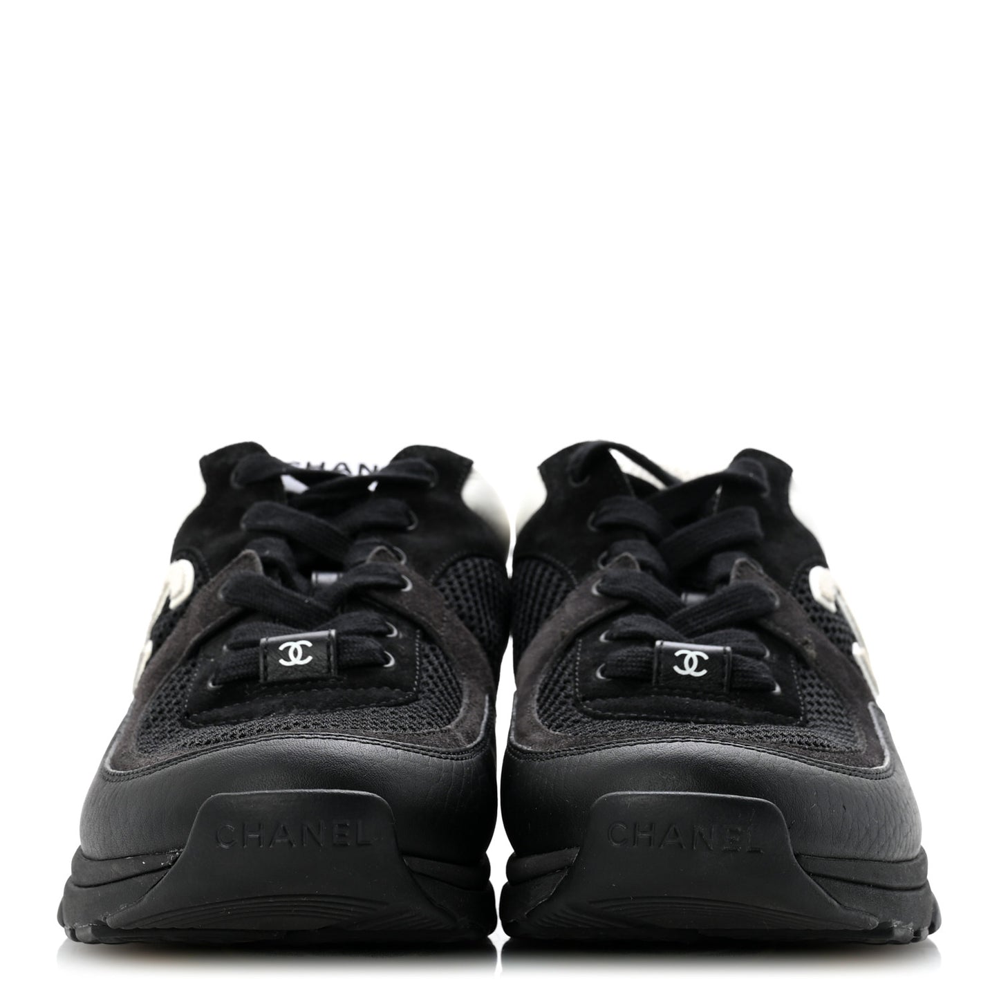 Mesh Suede Grained Calfskin Womens CC Sneakers 38 Black White