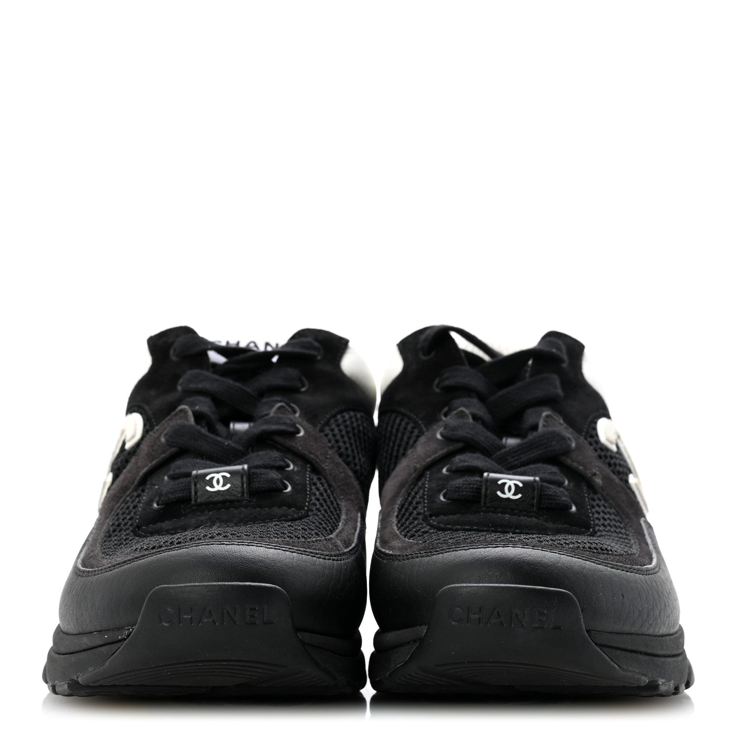 Chanel Mesh Suede Grained Calfskin Womens CC Sneakers 38 Black White 3 of 8