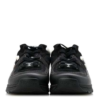 Chanel Mesh Suede Grained Calfskin Womens CC Sneakers 38 Black White 3 of 8
