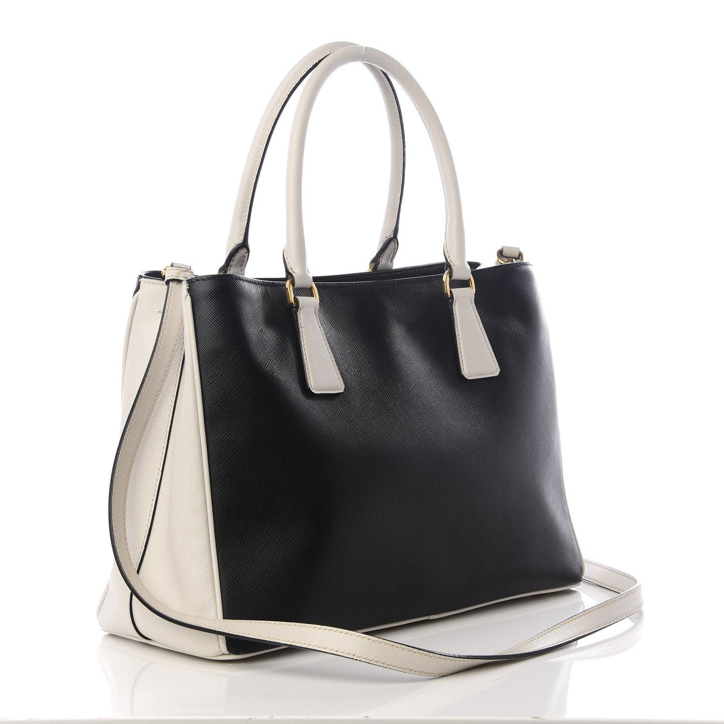 Saffiano Lux Medium Bi-Color Tote Black Talco