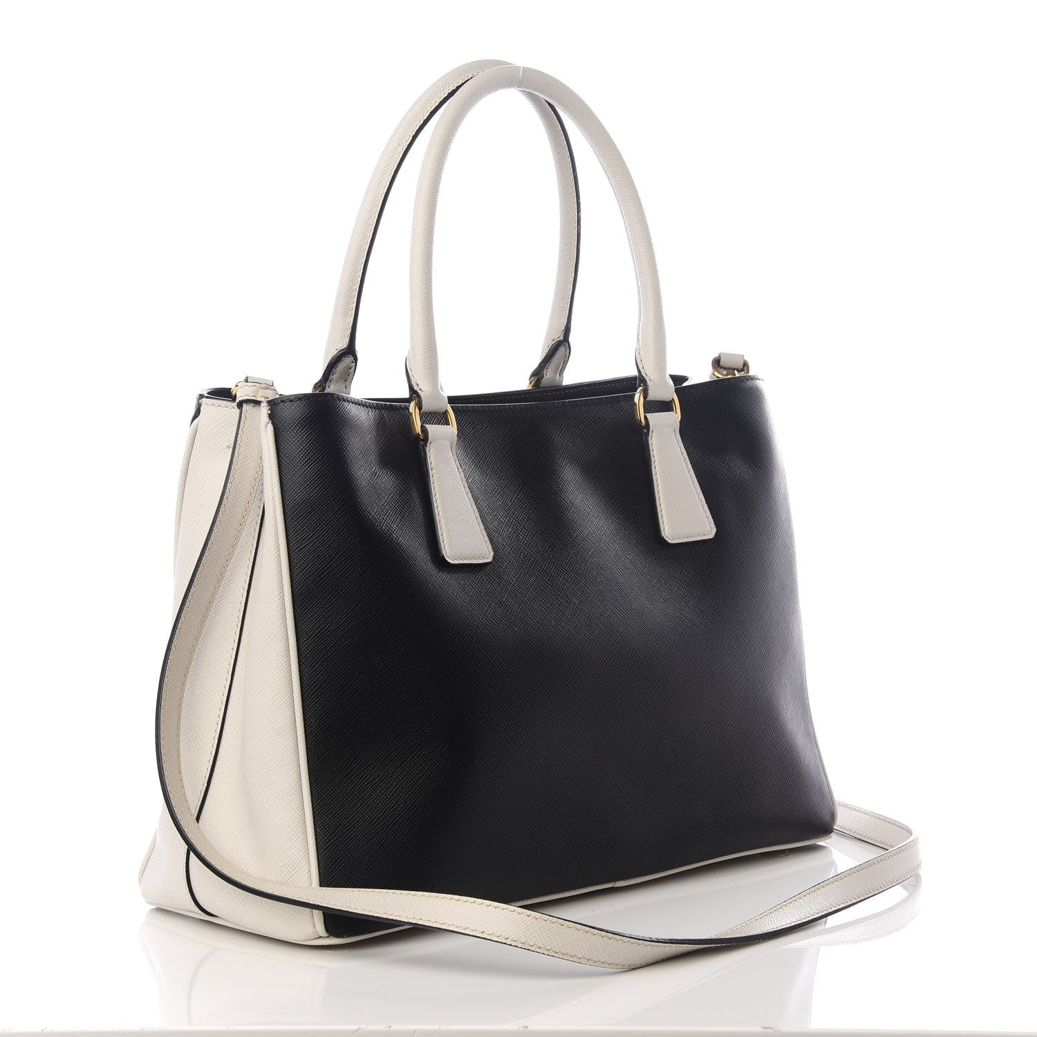 Prada Saffiano Lux Medium Bi-Color Tote Black Talco 2 of 8
