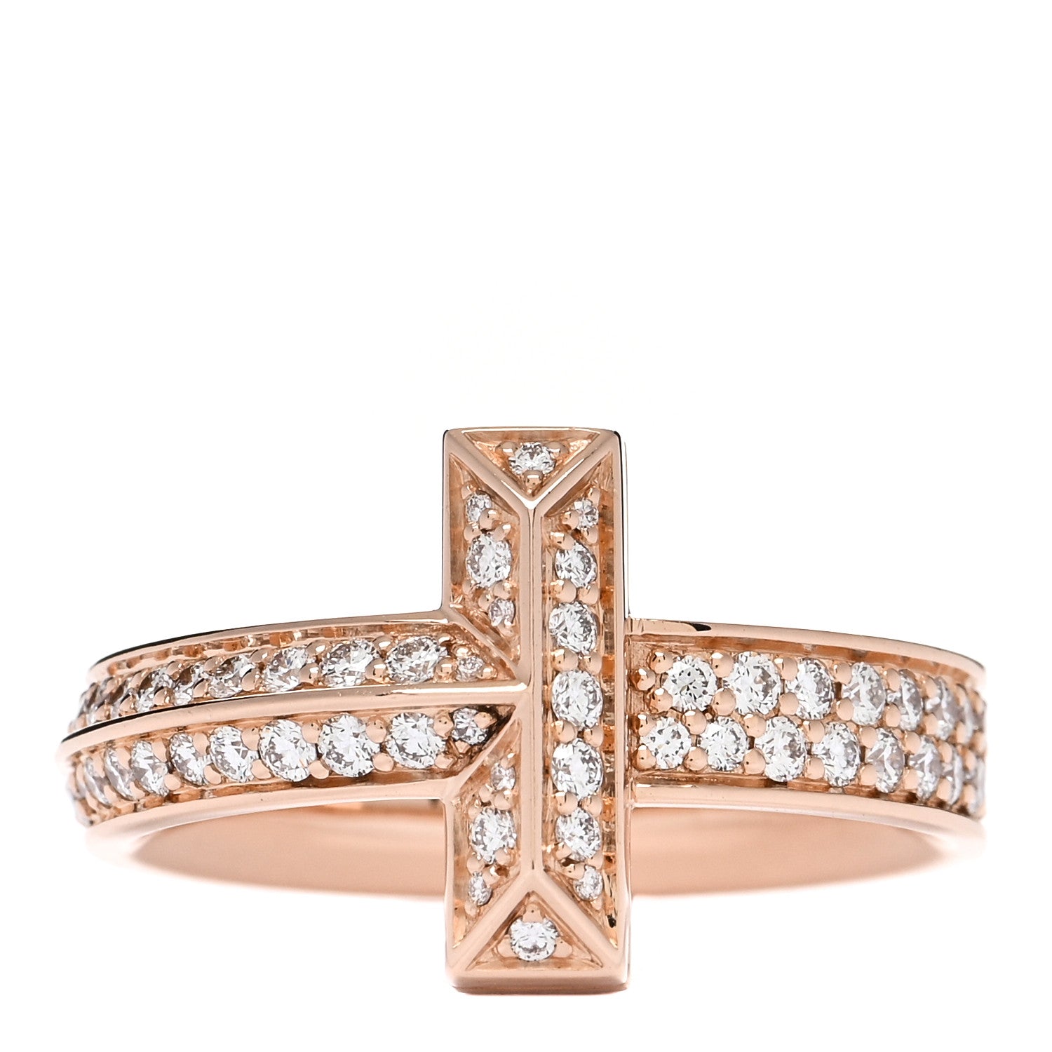 Tiffany 18K Rose Gold Diamond Wide T T1 Ring 54 7 1 of 3