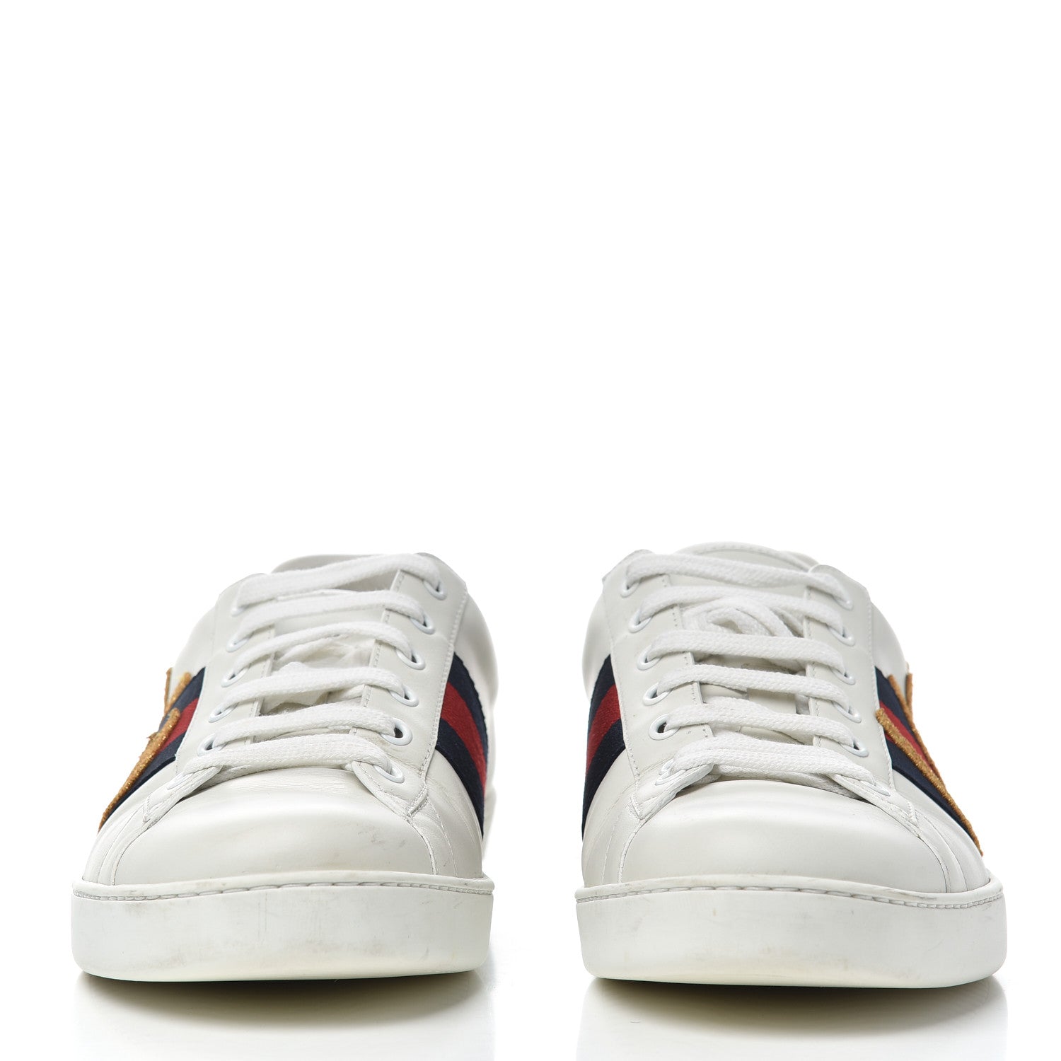Gucci Calfskin Nappa Web LOVED Embroidered Mens Ace Sneakers 10 White Red Flame Notte 2 of 16