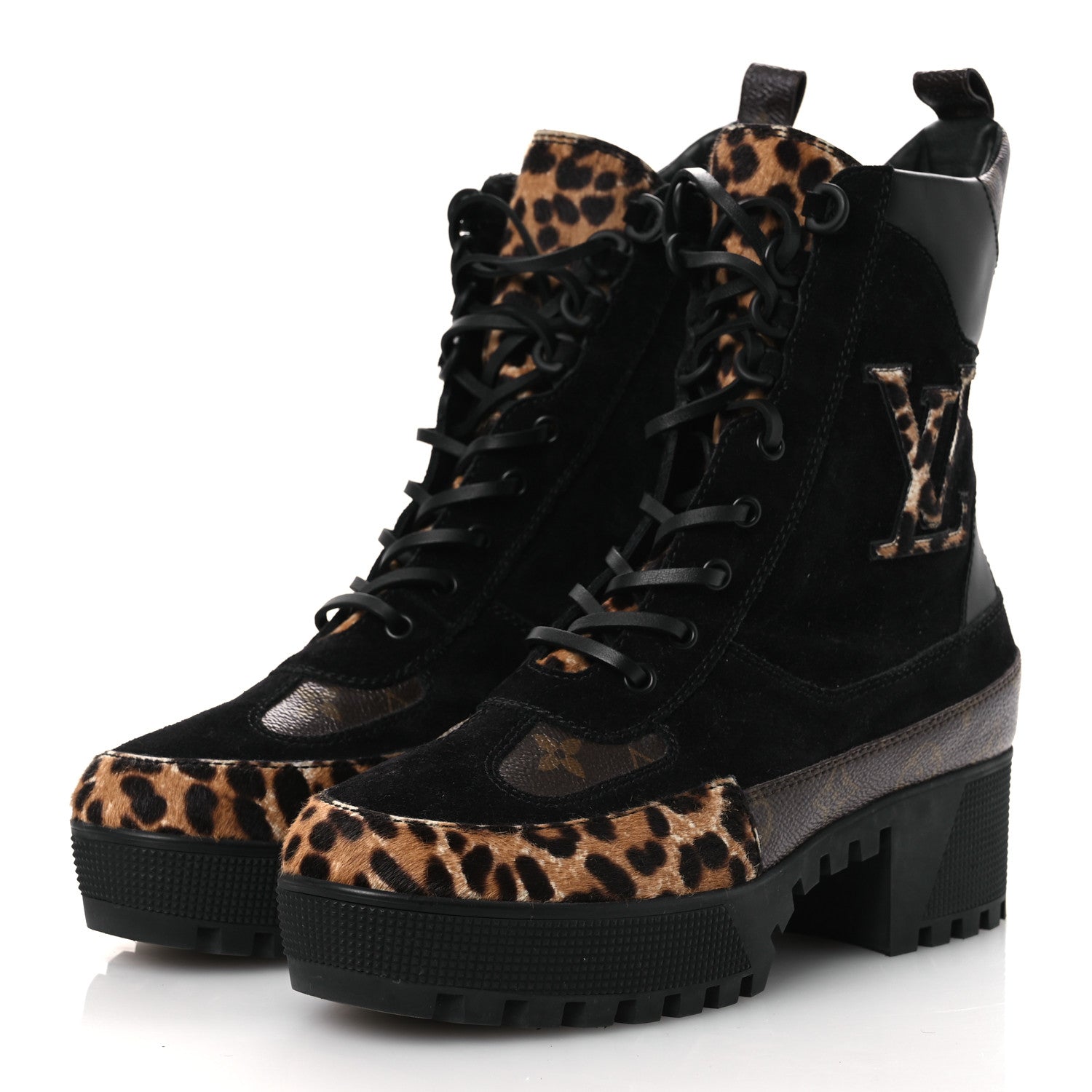 Louis Vuitton Suede Calfskin Monogram Calf Hair Laureate Platform Desert Boots 41 Black 4 of 14