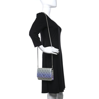 Chanel Gradient Metallic Calfskin Quilted Wallet On Chain WOC Silver Blue Yellow Purple 2 of 12