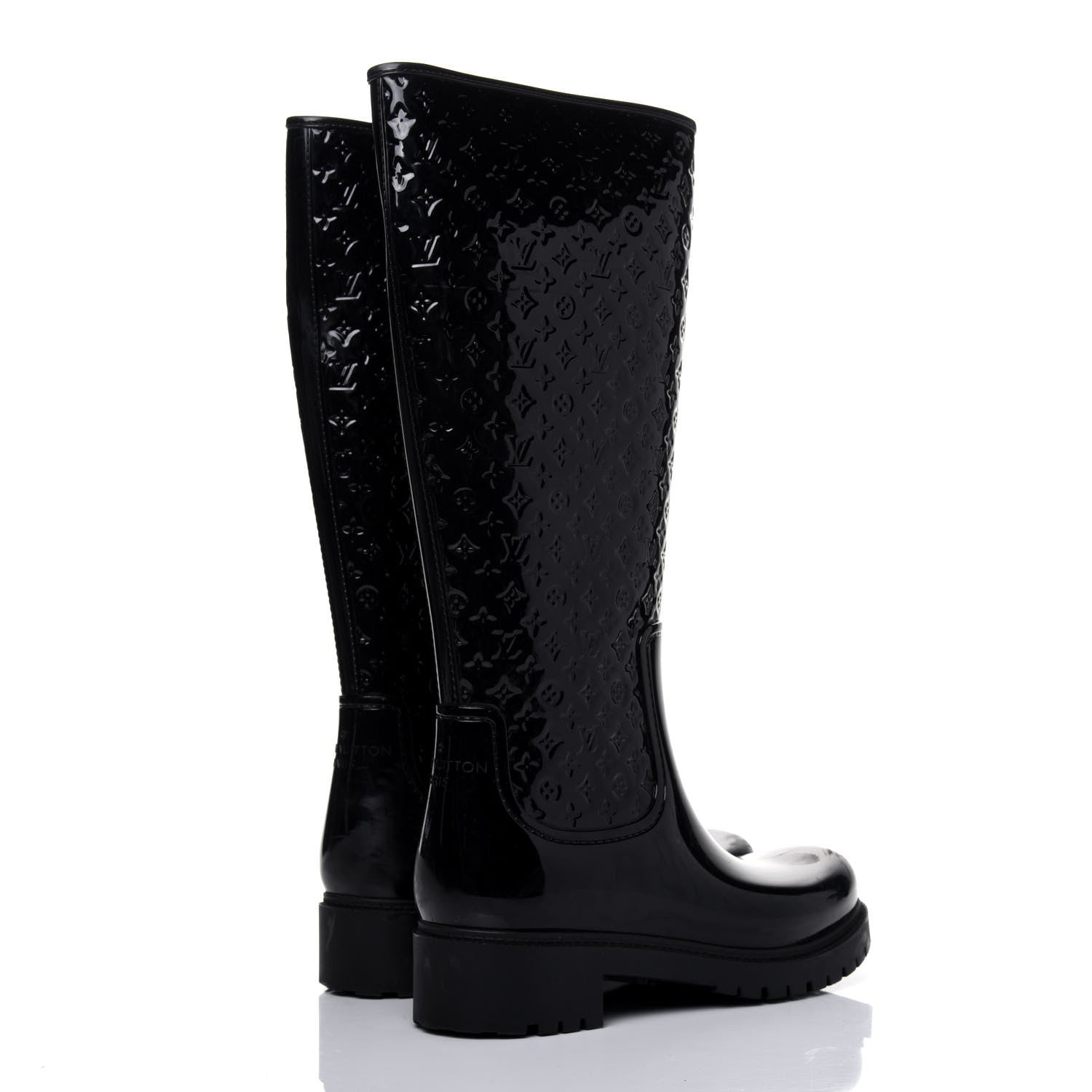 Louis Vuitton Rubber Embossed Monogram Splash Rain Boots 37 Black 4 of 12