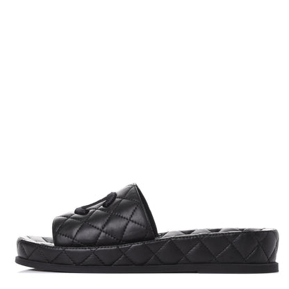 Chanel Lambskin Quilted CC Mules Sandals 37 Black 1 of 11