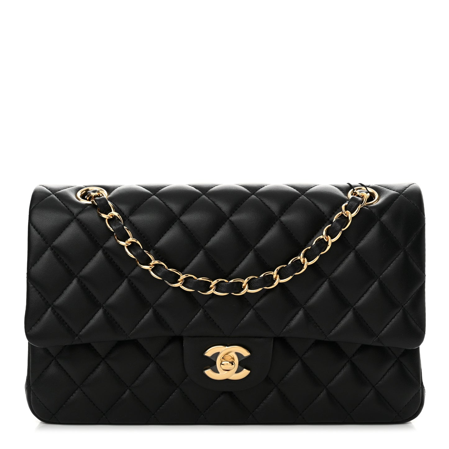 Lambskin Quilted Medium Double Flap Black