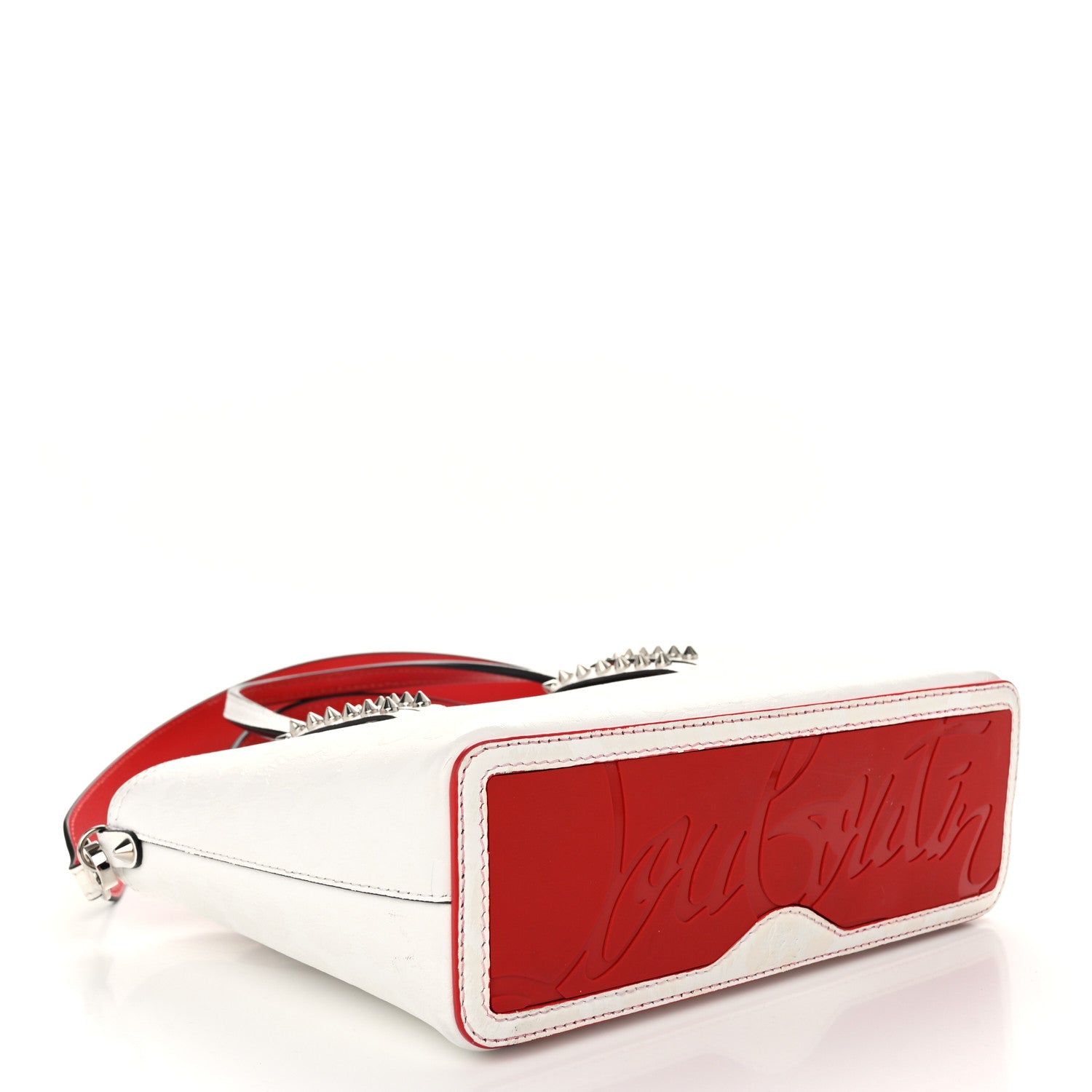 Christian Louboutin Patent Calfskin Leopard Print Spikes Mini East West Cabata Tote Snow 4 of 11