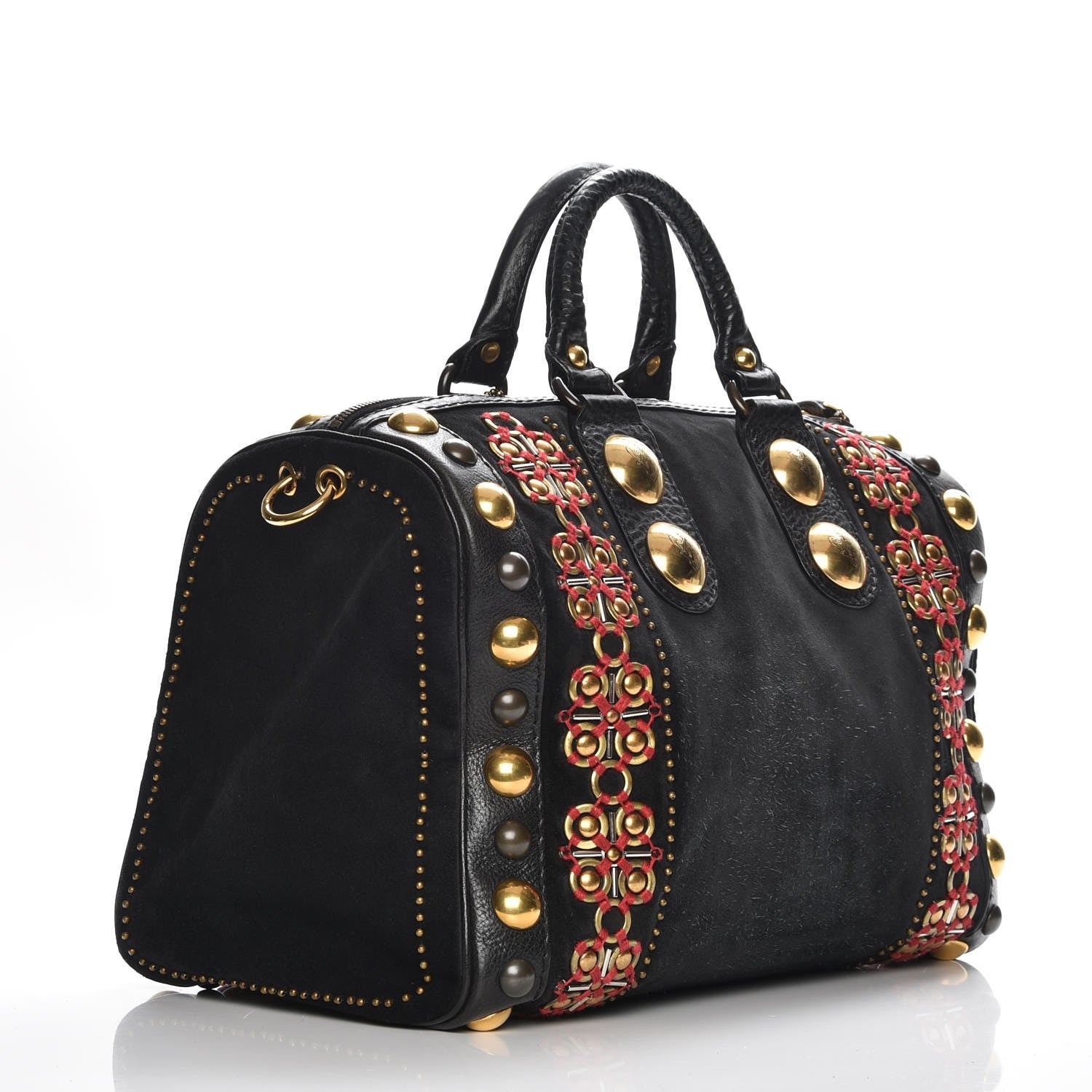 Gucci Suede Calfskin Large Babouska Studded Boston Black 3 of 10