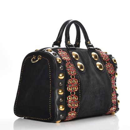 Gucci Suede Calfskin Large Babouska Studded Boston Black 3 of 10