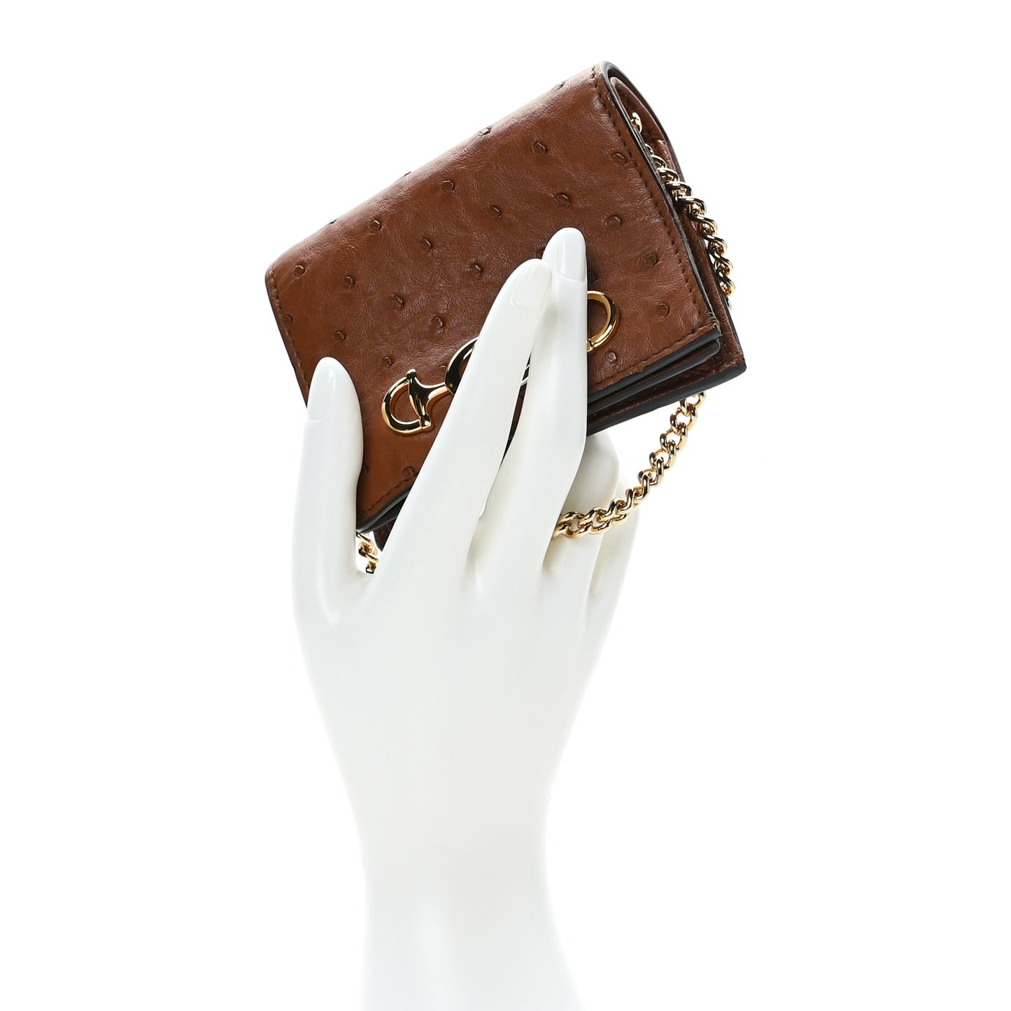Ostrich Zumi Chain Card Case Wallet Brown