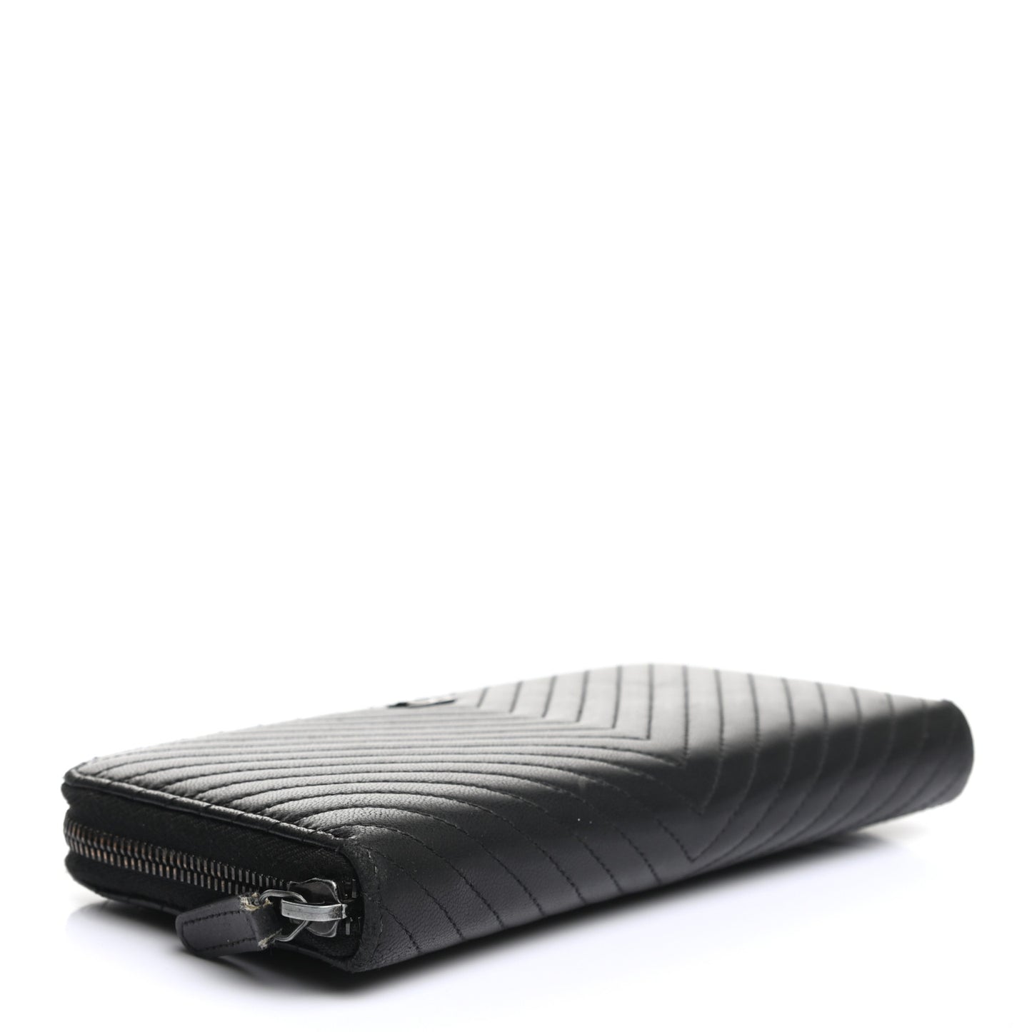 Lambskin Chevron Quilted Zip Around Wallet So Black