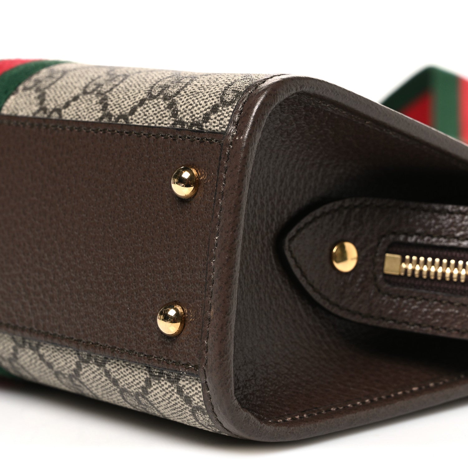 Gucci GG Supreme Monogram Textured Dollar Calfskin Web Small Ophidia Slip Handle Tote Beige Ebony New Acero 10 of 10
