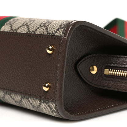 Gucci GG Supreme Monogram Textured Dollar Calfskin Web Small Ophidia Slip Handle Tote Beige Ebony New Acero 10 of 10