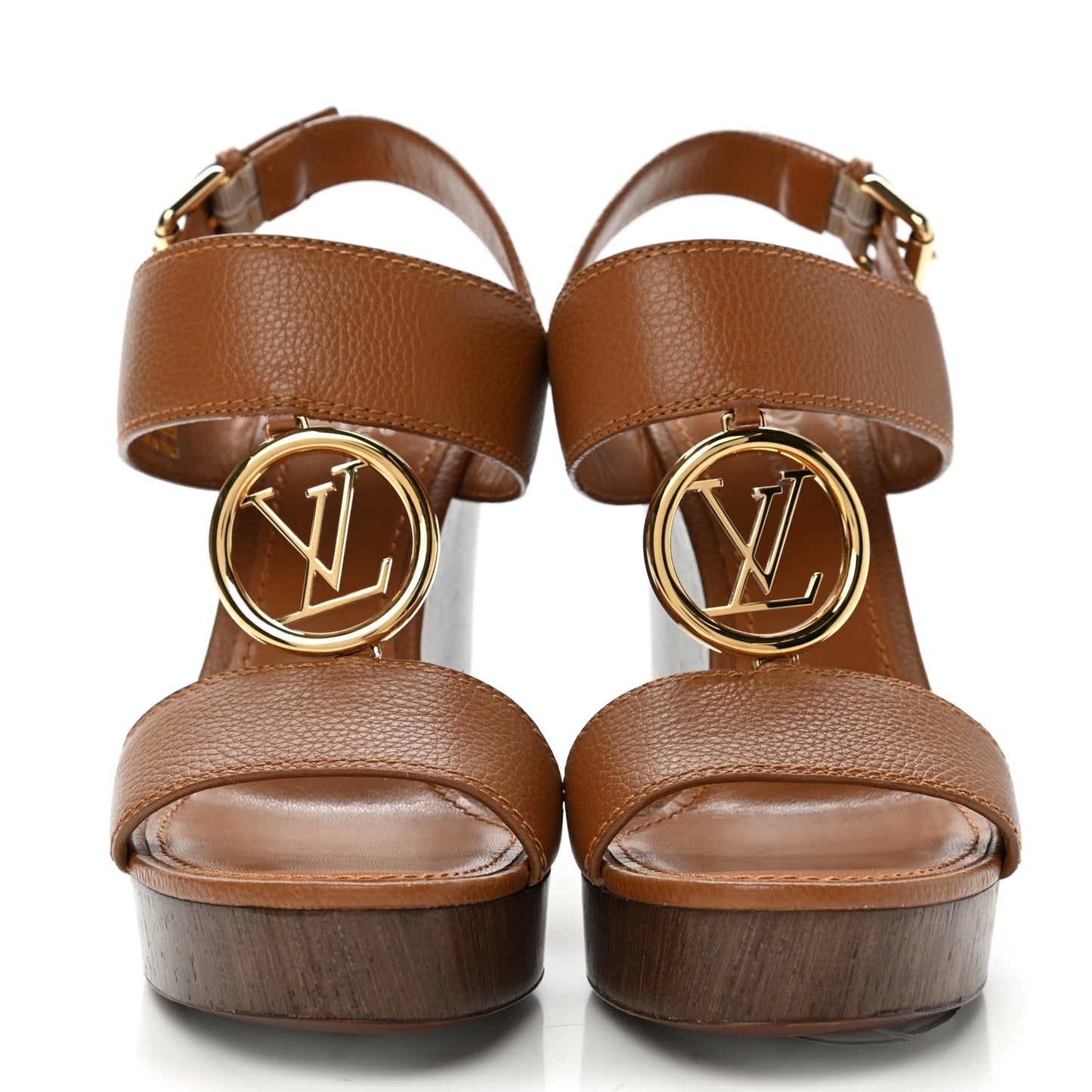 Calfskin Vedette Wedge Sandals 37 in Brown
