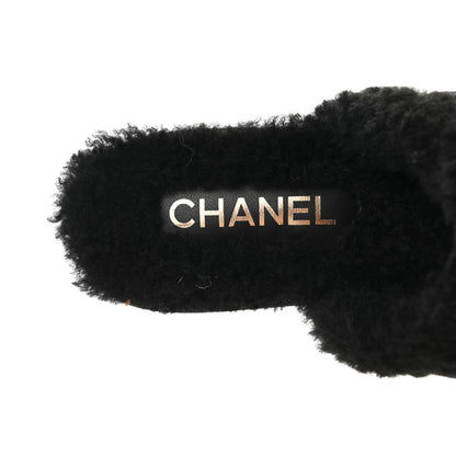 Chanel Suede Calfskin Shearling Turn Lock Clogs 39 Black 7 of 8