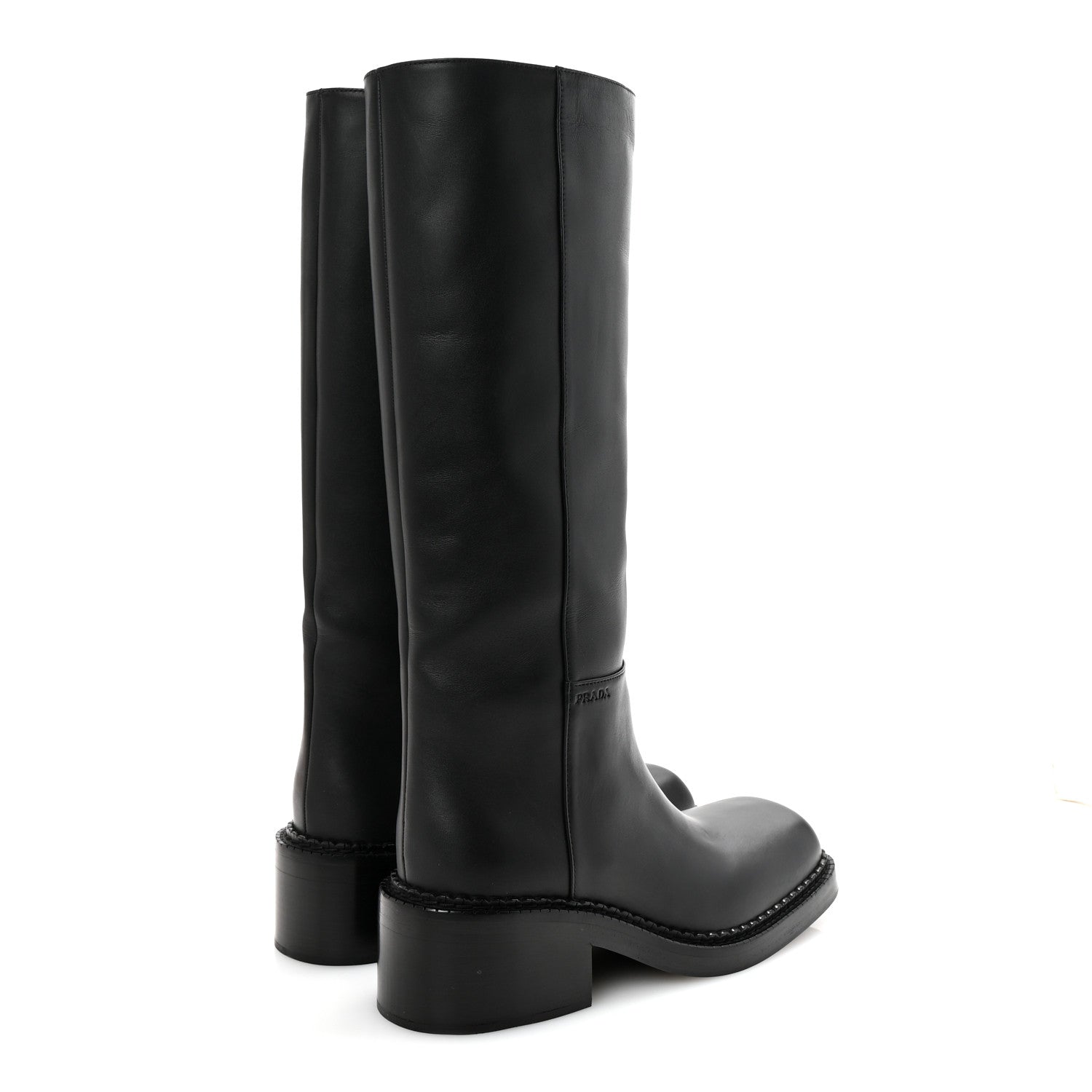 Prada Vitello Lux From The Runway Tall Boots 38 Black 5 of 9