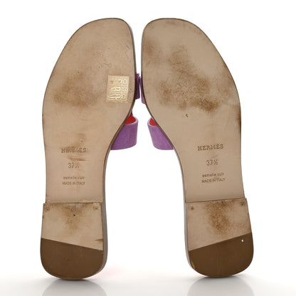 Hermes Suede Goatskin Oran Sandals 37.5 Violet Parme 5 of 8