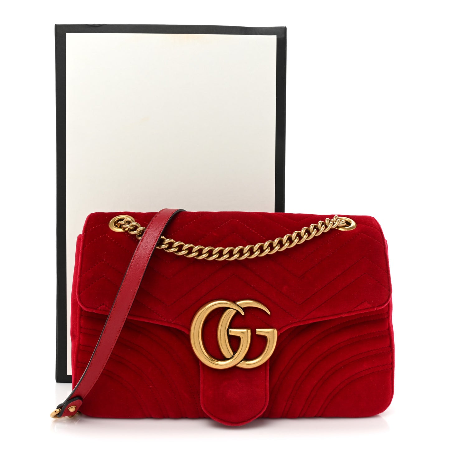 Velvet Matelasse Medium GG Marmont Shoulder Bag Hibiscus Red