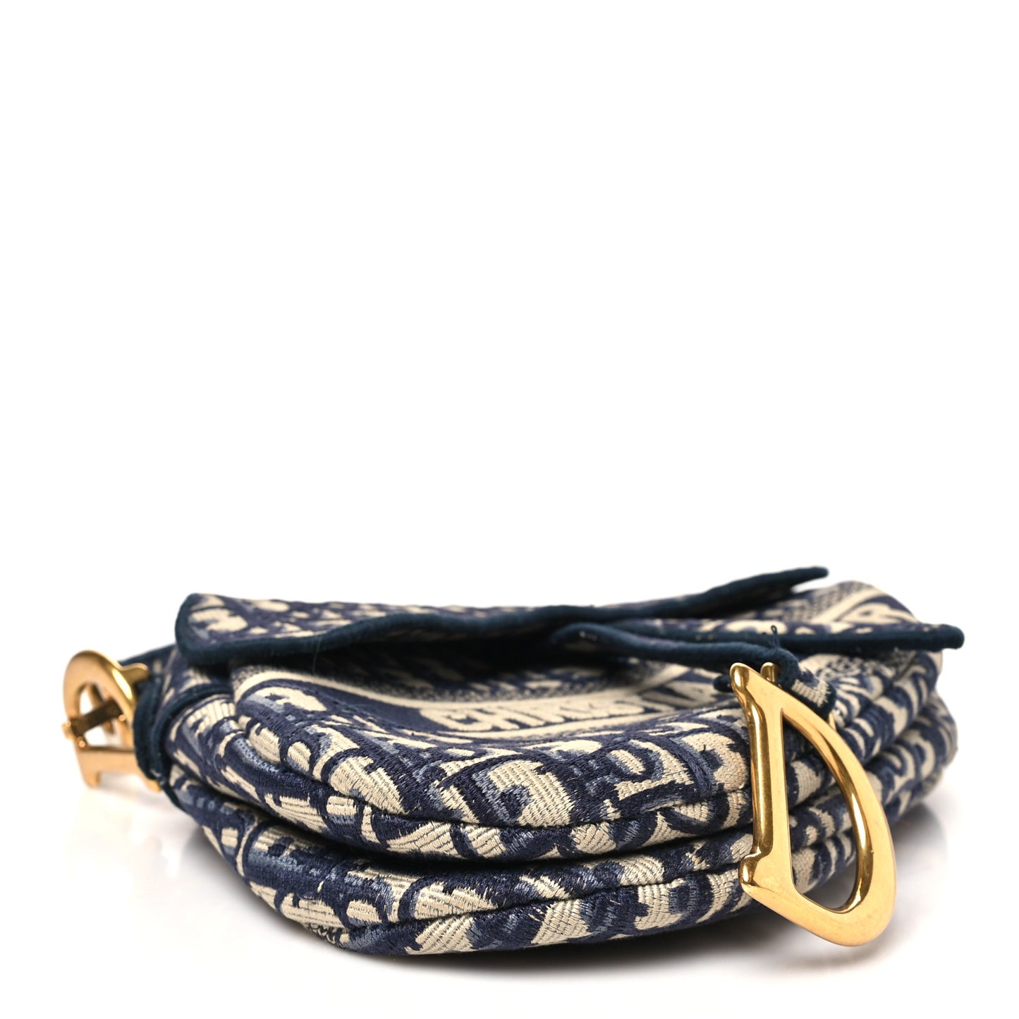 Oblique Embroidered Saddle Bag Blue