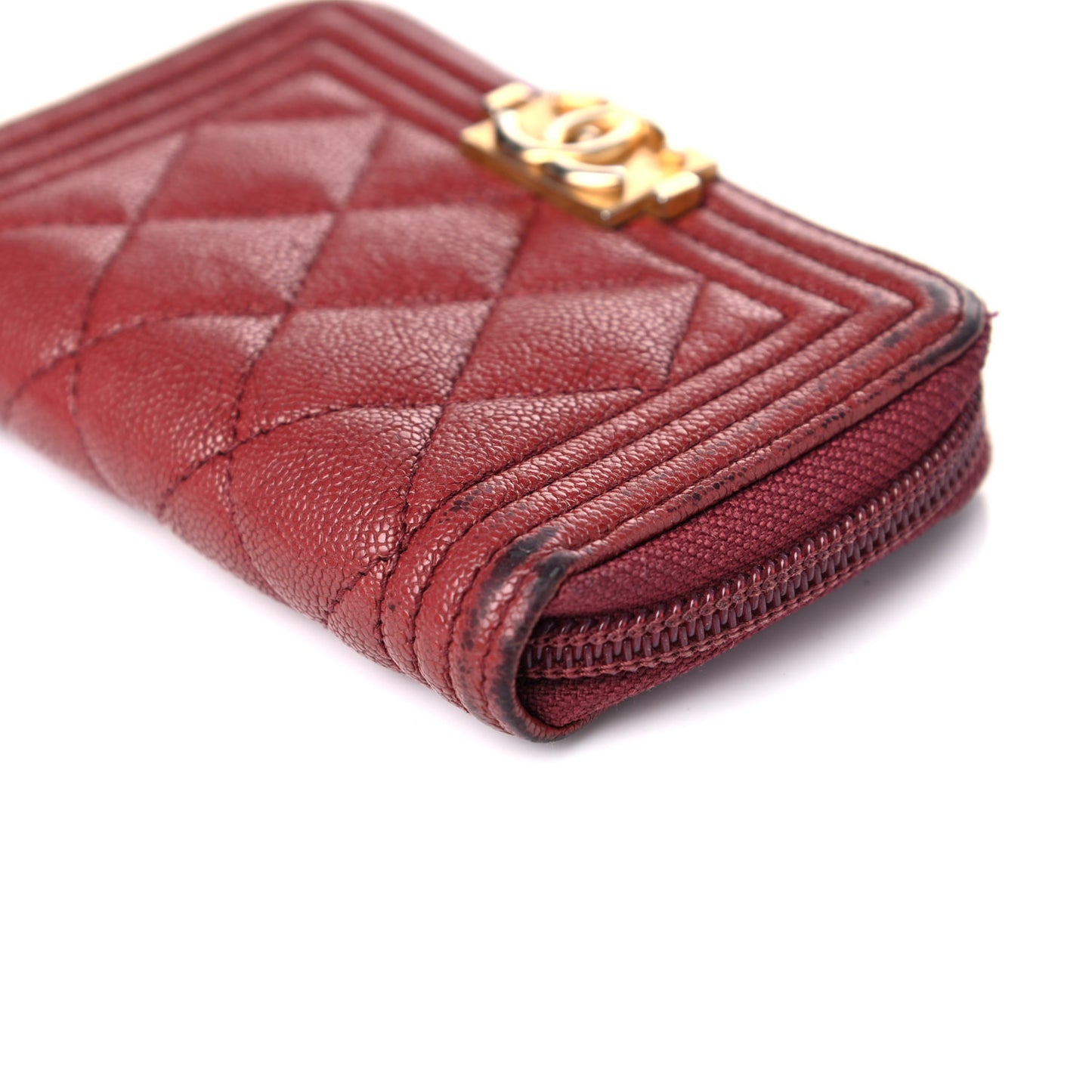 Caviar Quilted Boy Zip Around Coin Purse Wallet Burgundy