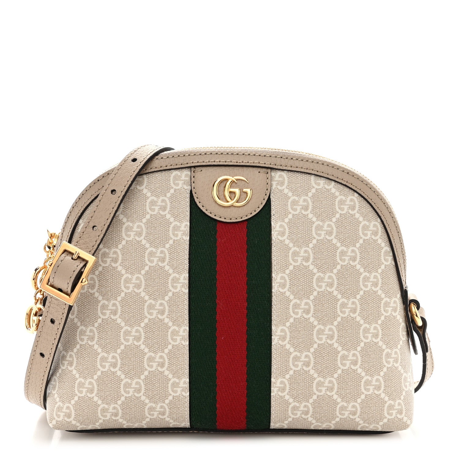 Gucci GG Supreme Monogram Textured Dollar Calfskin Web Small Ophidia Dome Shoulder Beige Mystic White Oatmeal 1 of 11