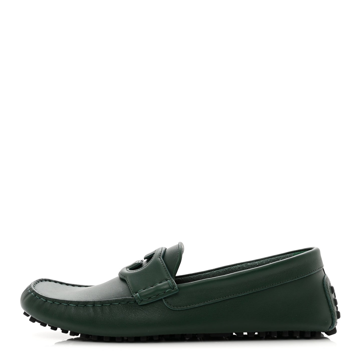 Soft Clove Calfskin Monochrome Mens Interlocking G Driver Loafers 9.5 Vintage Green