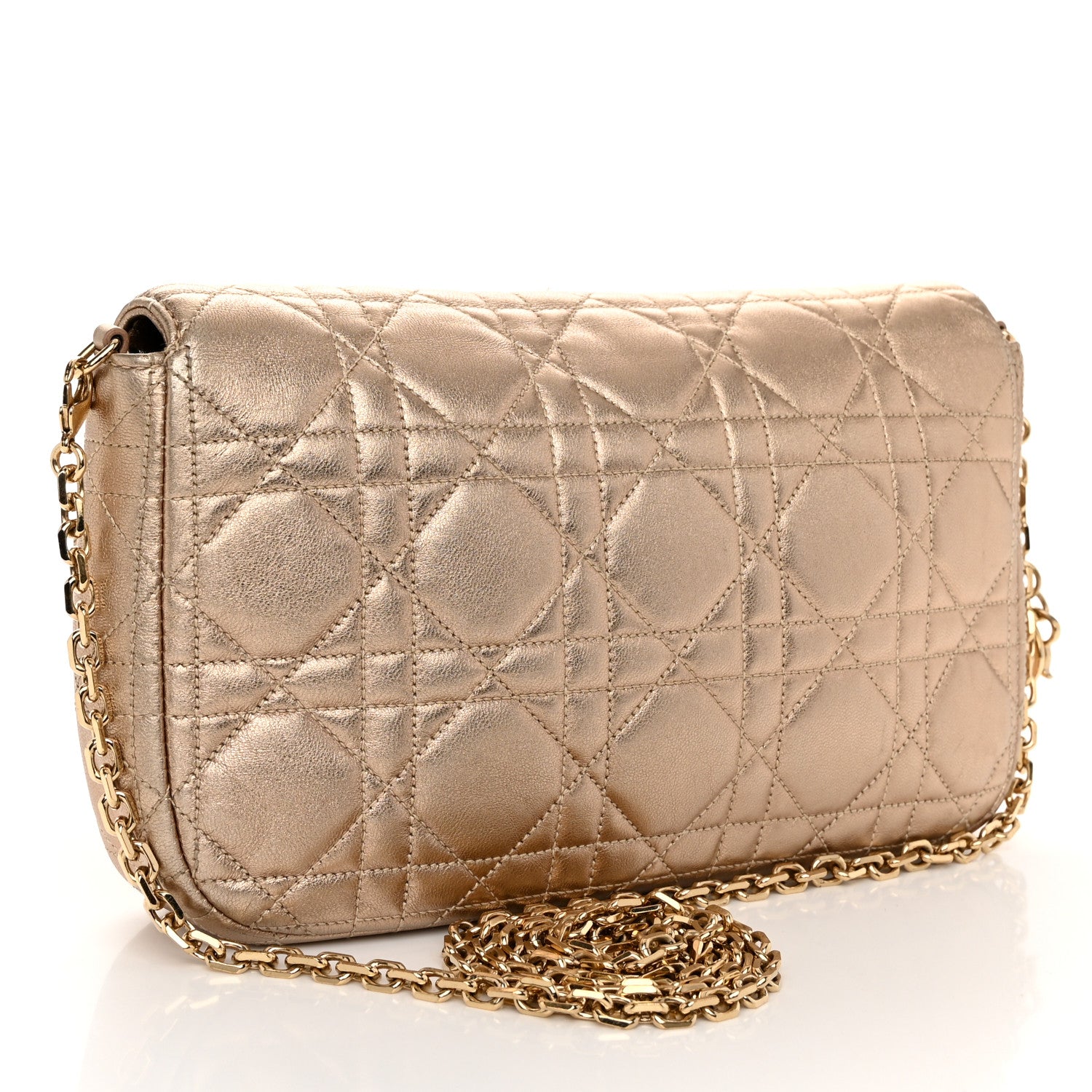 Christian Dior Metallic Lambskin Cannage Wallet on Chain Gold 3 of 10