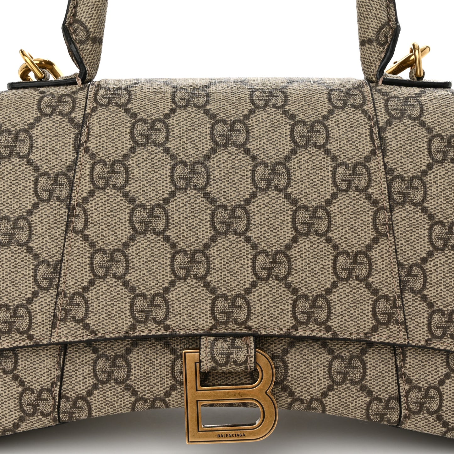 X GUCCI GG Supreme Monogram Small Hourglass Top Handle Bag Beige Ebony