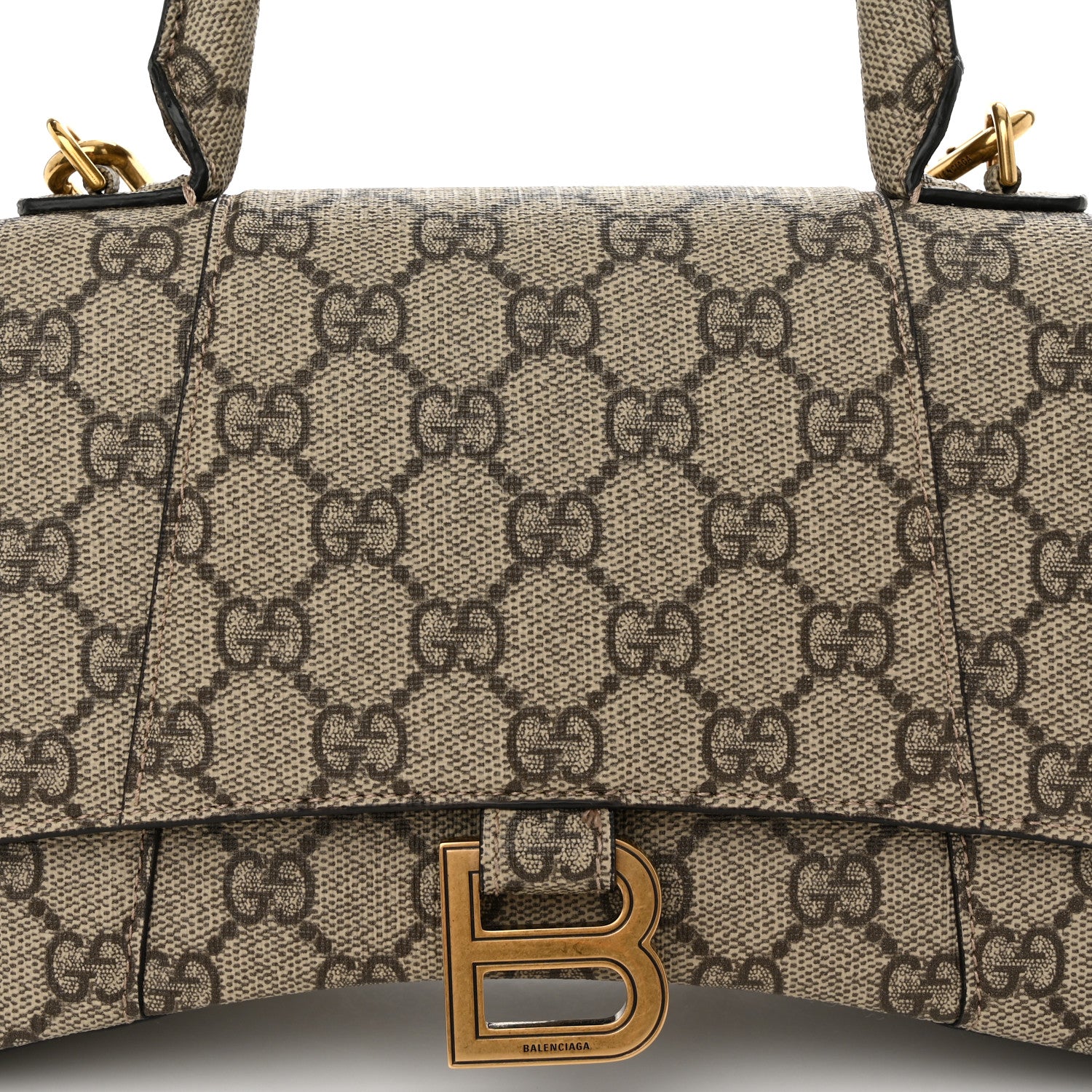 Balenciaga X GUCCI GG Supreme Monogram Small Hourglass Top Handle Bag Beige Ebony 8 of 10