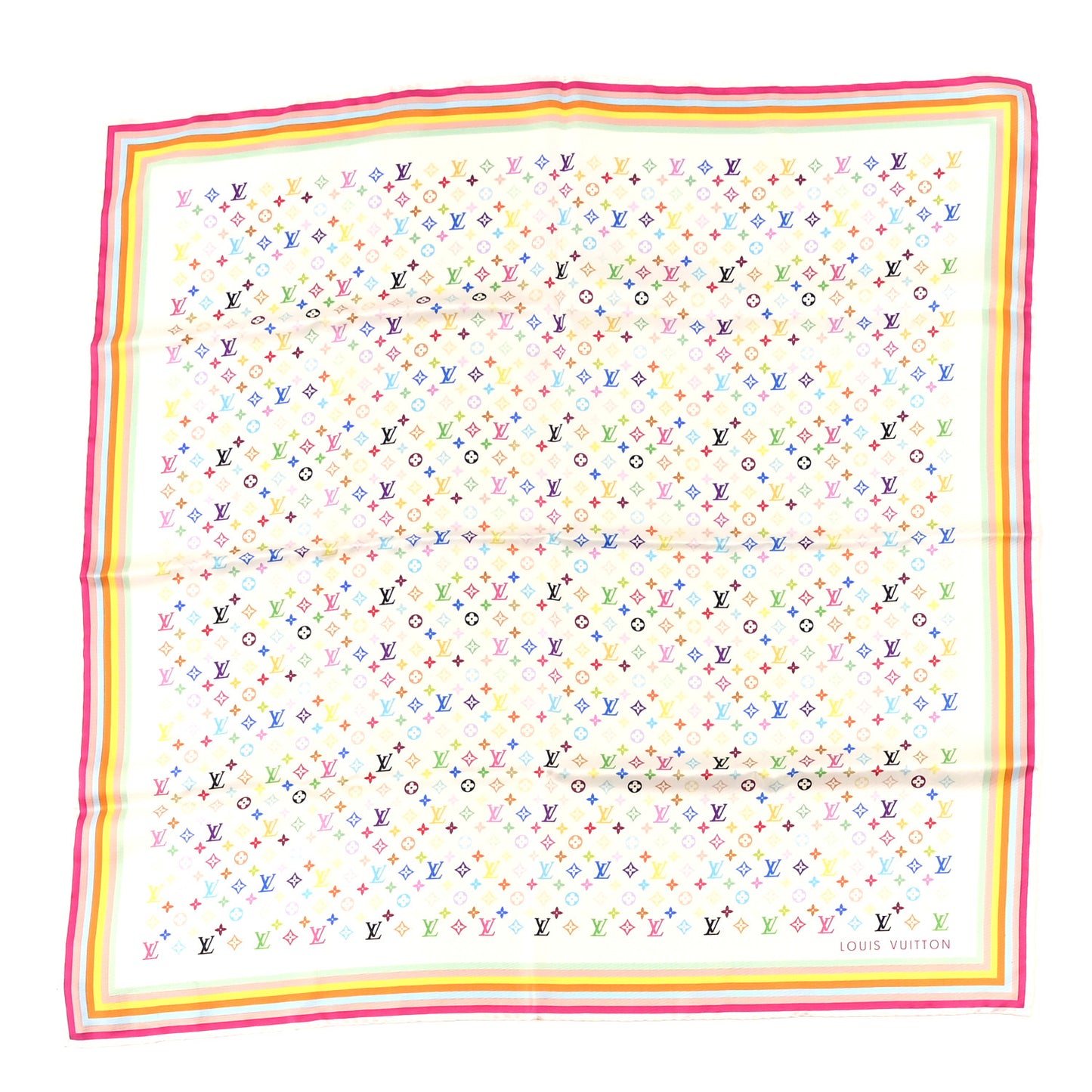 LV X TM Silk Cotton Monogram Multicolor Square Scarf 55 White