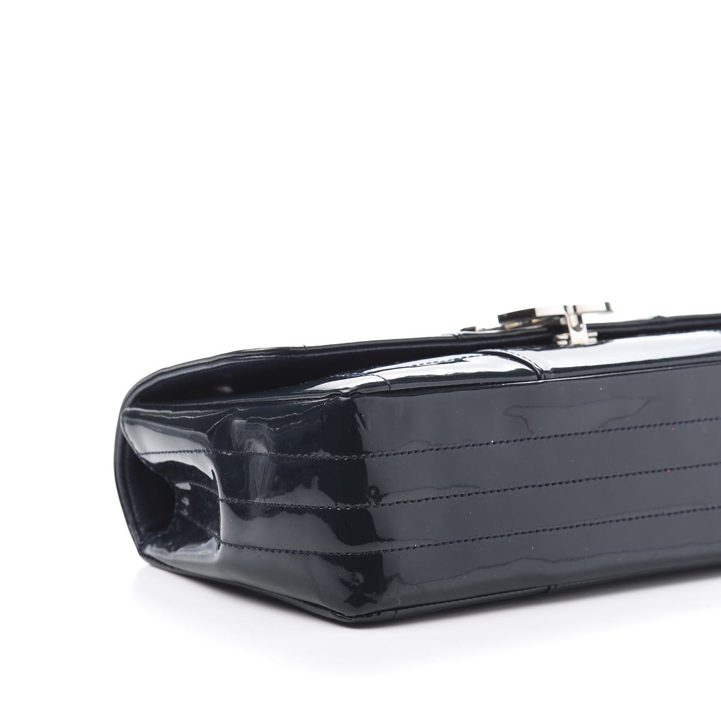 Patent Horizontal Quilted Medium Single Flap Dark Navy Blue