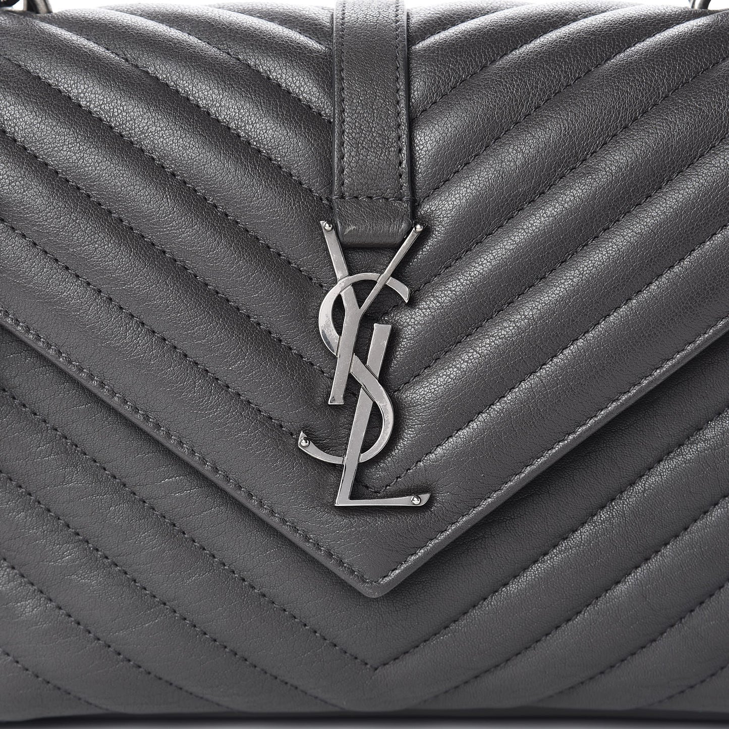 Sheepskin Matelasse Chevron Monogram Medium College Bag Asphalt